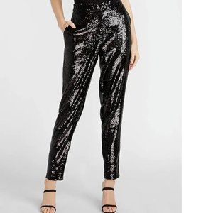 (NWT) EXPRESS Sequin High Waist Trouser Dress Pants Black Size XS